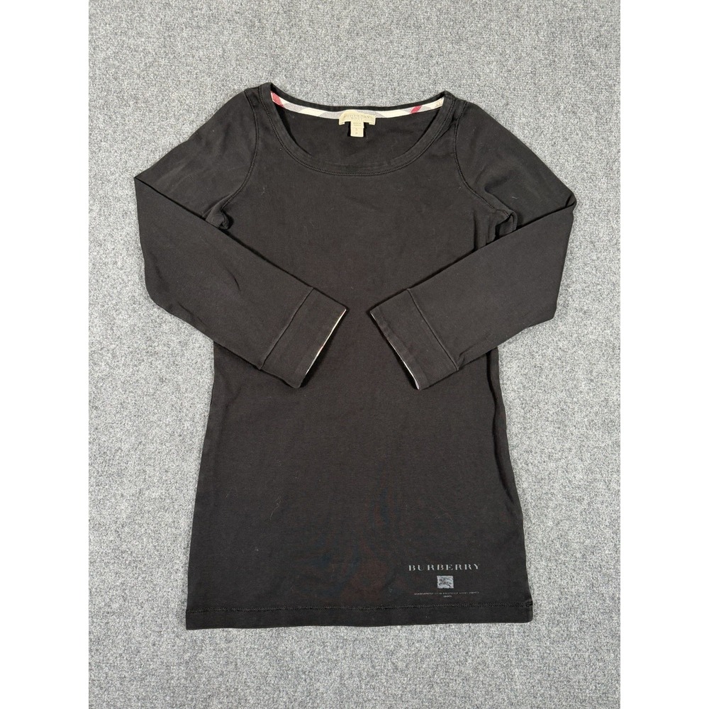 Burberry Brit Womens Small Black Nova Check Flip‎ Cuff 3/4 Sleeve Scoop Neck Tee